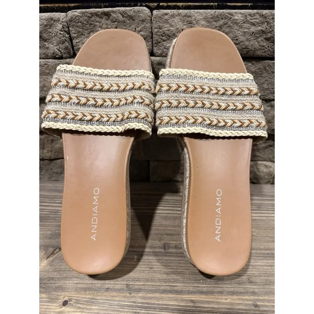 Women’s Andiamo Flat Slides Boho Hemp Braid Size 7.5 M. - Picture 1 of 8